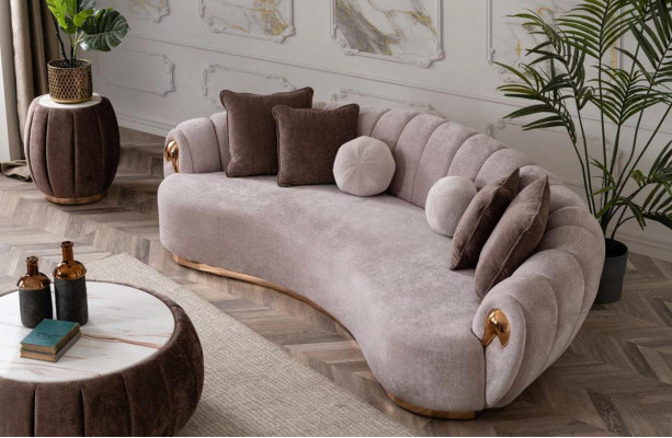Luksusowa Sofa Duża Kanapa Okrągłe Kanapy xxl Sofy Siedzisko Materiał mebli 263cm Szary
