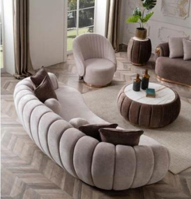 Luksusowa Sofa Duża Kanapa Okrągłe Kanapy xxl Sofy Siedzisko Materiał mebli 263cm Szary