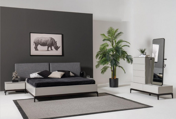 Łóżko Podkładka Design Luksusowe podwójne łóżko hotelowe Drewno Meble Jasnoszary Loft