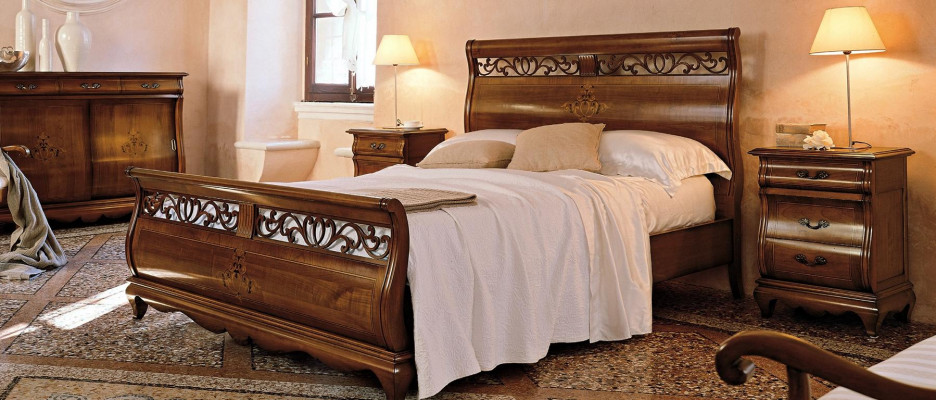 Zestaw mebli do sypialni 4 sztuki. Łóżko 2 Szafki nocne Kredens Solidne drewno Design Meble