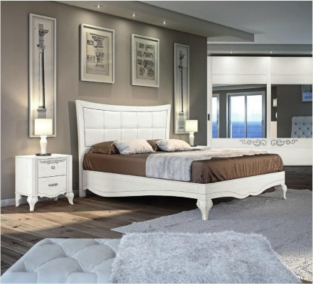 Sypialnia Łóżko Stolik nocny łóżka Double Drewno Designer Modern New Zestaw 3szt