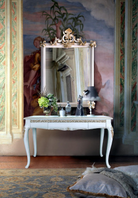 Meble styl Barokowy Stół konsolowy Lustro Drewno Włoskie stoły konsole 2 szt.