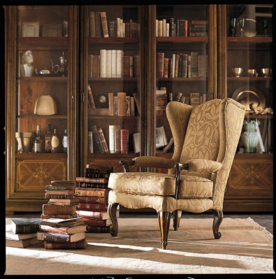 Fotel Biblioteka Czytanie Krzesło UszyFotel Sofa Podkładka Włoskie Meble Luxury