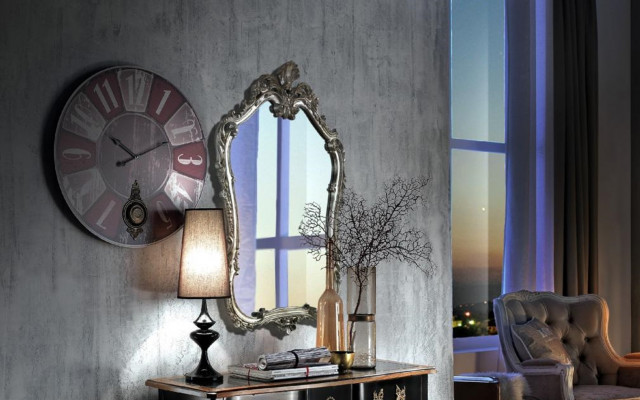 Lustro Classic połysk ścienne Drewno Design Srebrny Salon Włochy Meble