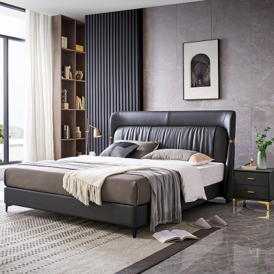 Luksusowe łóżko Sypialnia Skóra Podkładka Deco Łóżko podwójne Metal Design