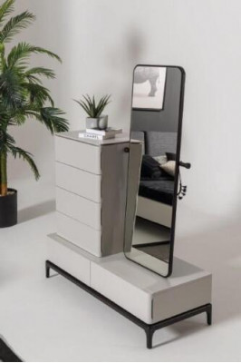 Komody Zestaw do Salonu Kredens z Lustro Drewno Still Modern Biały