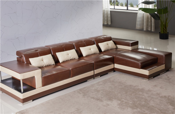 Narożnikowa kanapa Skóra Żywy krajobraz Ustawić Design Nowoczesna sofa w kształcie litery L Brązowa
