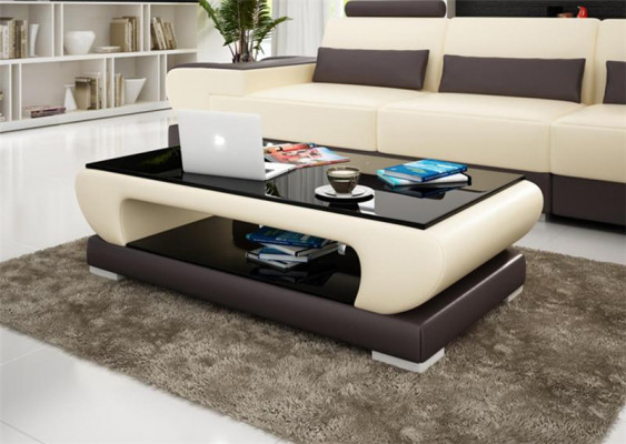 Designerski stolik szklany Skóra Couch Tabela stoły Szkło Sofa Stoły do ​​salonu