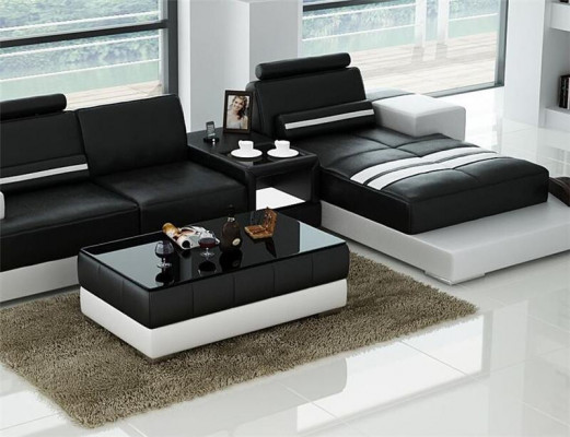 Sofa stolik projekt salon Skóra kawa Szkło kanapa Podkładka wystrój boczny