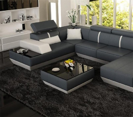 Tapicerowana sofa stoły Czarny stolik kawowy ze szklanym stolikiem nowoczesny