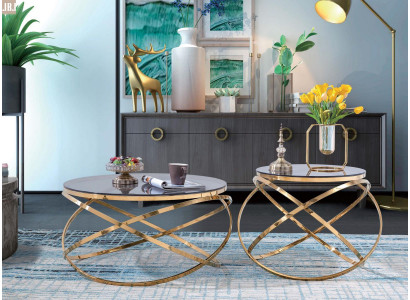 Projektant Metal Stal nierdzewna Couch Sztuczny marmur Tabela + Side Stoły Sofa 2 szt.