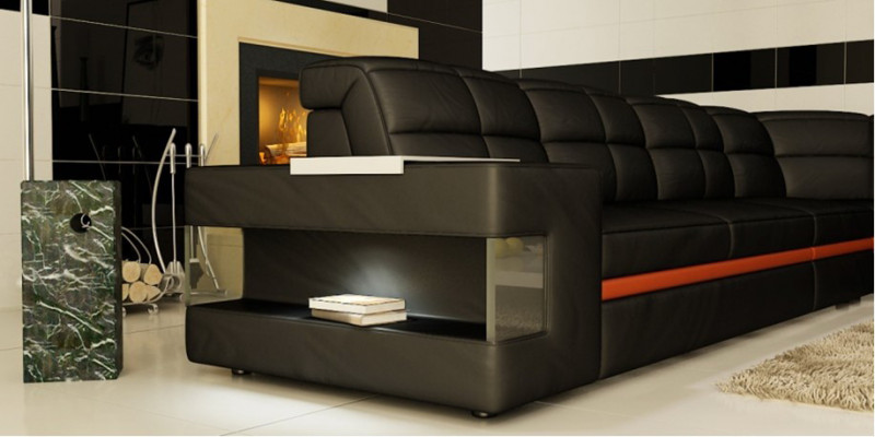 Sofa skórzana Designerska sofa Narożnikowa kanapa Kanapa Podkładka Sofa Zestaw narożny z Oświetleniem