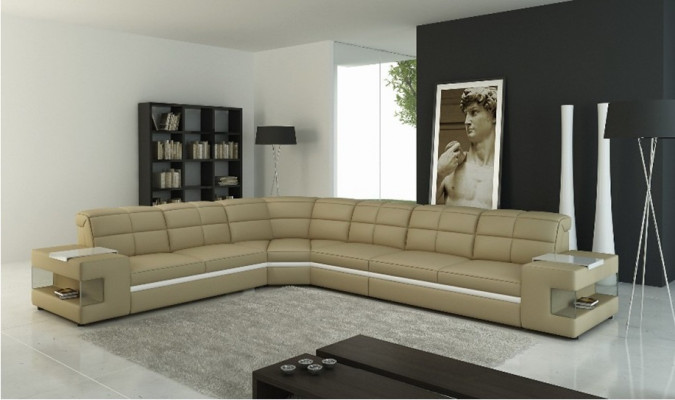 Sofa skórzana Designerska sofa Narożnikowa kanapa Kanapa Podkładka Sofa Zestaw narożny z Oświetleniem