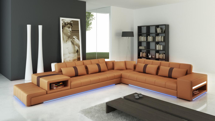 Skórzana sofa kanapa Żywy krajobraz Narożnikowa kanapa Narożnik Ustaw designerską sofę nowoczesną