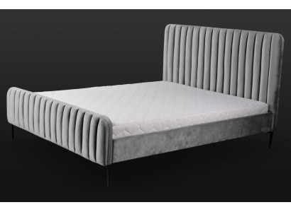 Szara sypialnia dwuosobowa meble design eleganckie materiałowe wyposażenie hotelowe