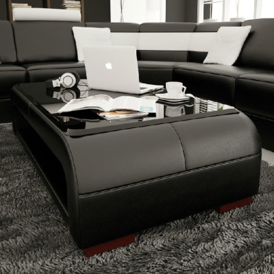 Sofa stolik projekt Tabela salon Szkło Skóra boczna kanapa sofa kawowa