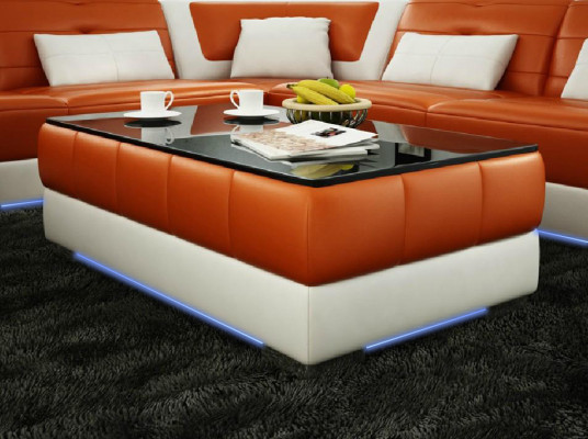 Sofa stolik projekt Tabela salon Szkło Skóra kanapa sofa boczna kawowa