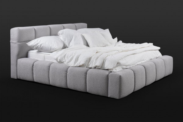 Łóżko szare podwójne Sypialnia luksusowy design elegancki materiał obiciowy nowy