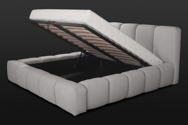 Łóżko szare podwójne Sypialnia luksusowy design elegancki materiał obiciowy nowy