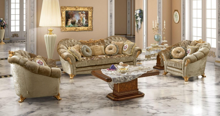 Luksusowe Meble Zestaw sofowy Kanapa Sofa Barokowy Rokoko Podkładka 3+1+1 miejsce do siedzenia Drewno 3-częściowa