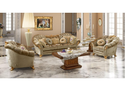 Luksusowe Meble Zestaw sofowy Kanapa Sofa Barokowy Rokoko Podkładka 3+1+1 miejsce do siedzenia Drewno 3-częściowa