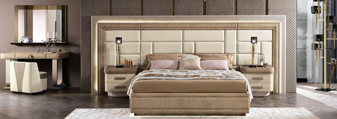 Design Meble Modern Luxury łóżka New Łóżko 2x Stolik nocny 3 szt. Zestaw Sypialni