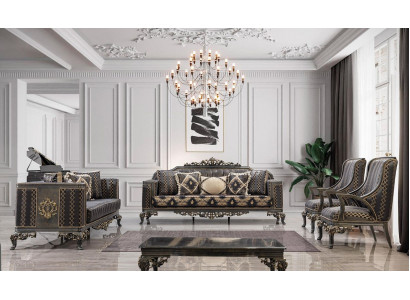 Sofa Chesterfield Designer Grupa 5-częściowy Zestaw sofowy 3+3+1+1 Siedziba stolik kawowy