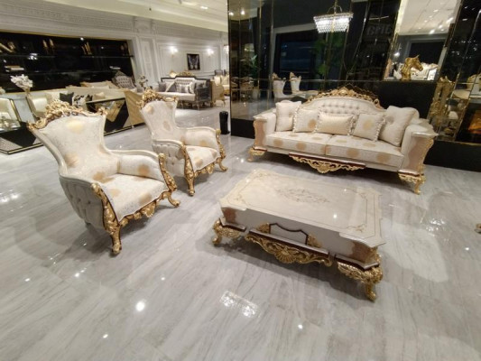 Zestaw sofowy 3+1+1 miejsce do siedzenia Zestaw do salonu Kompletny Włókienniczy Sofa Fotel Drewno Nowy