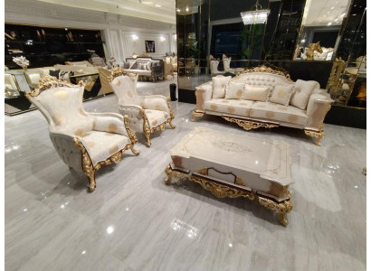 Zestaw sofowy 3+1+1 miejsce do siedzenia Zestaw do salonu Kompletny Włókienniczy Sofa Fotel Drewno Nowy