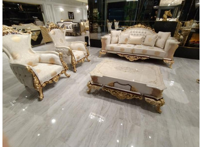Zestaw sofowy 3+1 miejsce do siedzenia Zestaw wypoczynkowy Kompletny Włókienniczy Drewno Salon Luksusowa Sofa Nowość