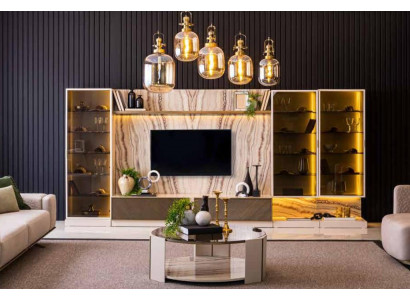 Elegancka jednostka ścienna dobudówka do salonu Ściana 388cm luksusowa komoda ścienna