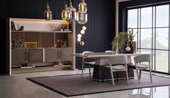 Luksusowy Zestaw 6 Sztuka jadalnia Stół obiadowy 4x Krzesła Kredens 6 Sztuka nowoczesny designerski zestaw
