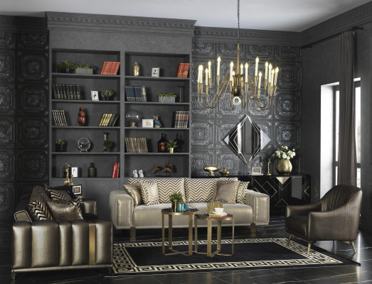 Design Zestaw sofowy 3+2+1 miejsce do siedzenia Modern Fotel Luxury Meble Material Gold