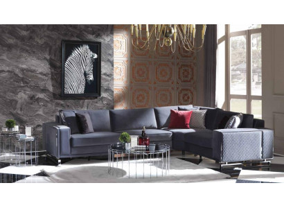 Luksusowa kanapa narożnikowa w kształcie litery L Szary Zestaw narożny tekstylna sofa kanapy designerska sofa