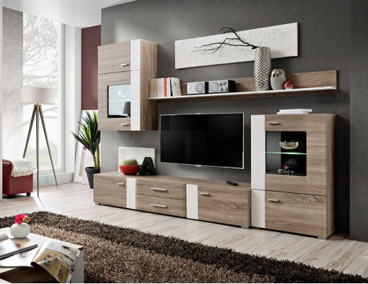 Jednostka ścienna TV Ściana Drewno Style Modern Półka Meble do Salonu Szafa Nowość