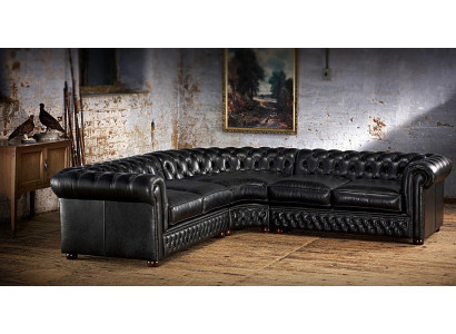 Chesterfield Narożnikowa kanapa Sofa Kanapa Podkładka Zestaw narożny Sofa skórzana 100% Skóra