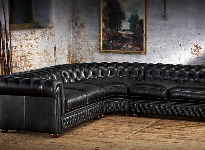 Chesterfield Narożnikowa kanapa Sofa Kanapa Podkładka Zestaw narożny Sofa skórzana 100% Skóra
