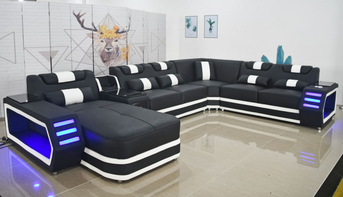 Sofa skórzana Sofa Nowoczesna Podkładka Żywy krajobraz Skóra Design Narożnikowa kanapa Couch Włókienniczy