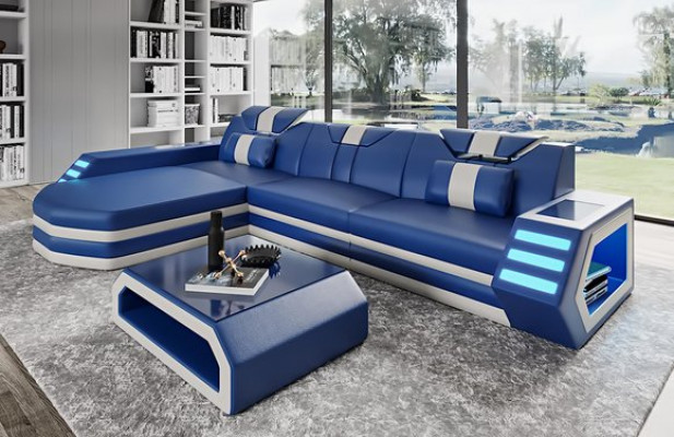 Skórzana sofa Narożnikowa kanapa Sofa Couch Żywy krajobraz L Form Zestaw narożny Belfort 4