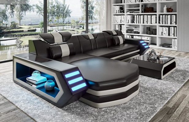Skórzana sofa Narożnikowa kanapa Sofa Couch Żywy krajobraz L Form Zestaw narożny Belfort 4