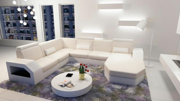 Designerska Sofa Narożnikowa kanapa Skóra Materiał Włókienniczy Podkładka Ustawić Żywy krajobraz