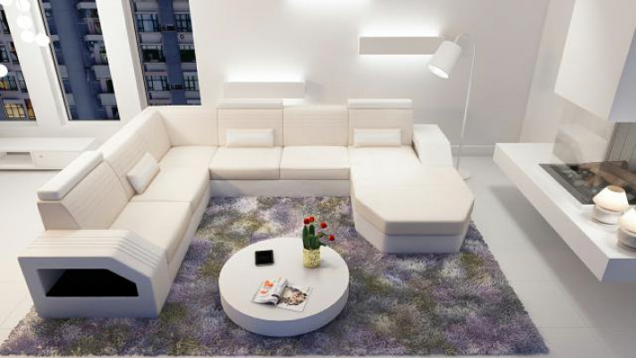 Designerska Sofa Narożnikowa kanapa Skóra Materiał Włókienniczy Podkładka Ustawić Żywy krajobraz