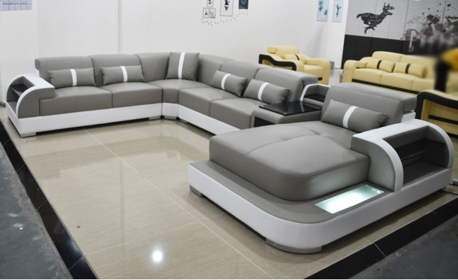 Sofa skórzana Sofa Nowoczesna Podkładka Skóra Design Narożnikowa kanapa Kanapa Włókienniczy Żywy krajobraz