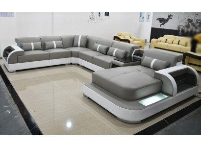 Sofa skórzana Sofa Nowoczesna Podkładka Skóra Design Narożnikowa kanapa Kanapa Włókienniczy Żywy krajobraz