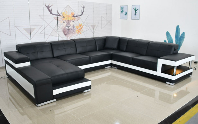 Sofa skórzana Sofa Nowoczesna Podkładka Skóra Design Narożnikowa kanapa Kanapa Włókienniczy Żywy krajobraz
