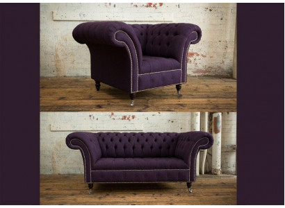 Zestaw sofowy 2+1 Chesterfield Włókienniczy Sofa Kanapy Zestaw Podkładek Obcios