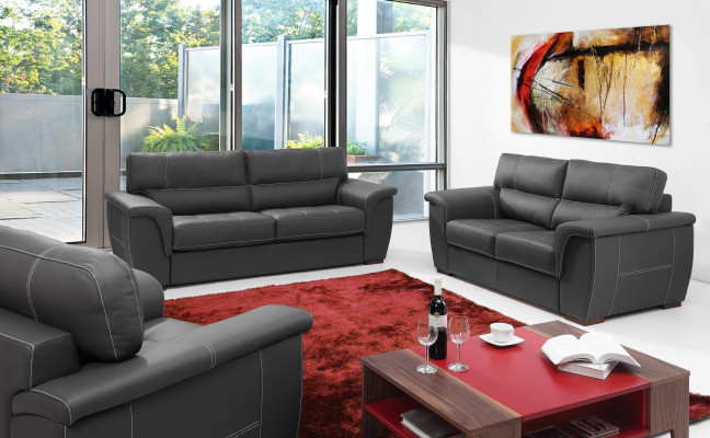 Skóra Design Couch Podkładka Siedziba Ustawić Sofę Obcios 2+1 Zestaw Skóra