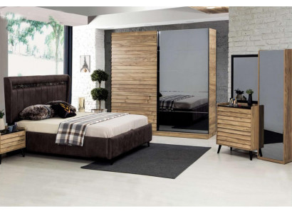 Sypialnia Meble Designer Łóżko tapicerowane 2x Szafki nocne Szafa
