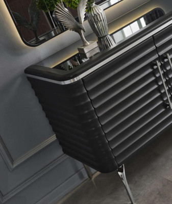 Stylowa jadalnia Ustaw Luksusowy Czarny Kredens Lustro Drewniane Meble