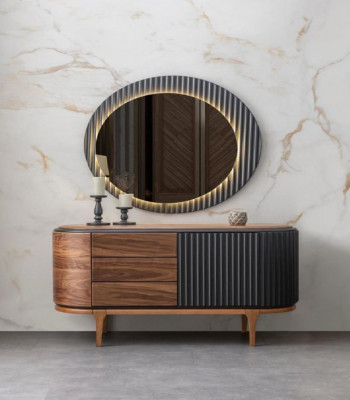 Brązowe Kredens z szufladami LED-Lustro designerskiej Sypialni Ustaw